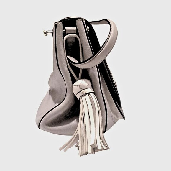 Kate Spade Leather Handbag Tassel Morter Pratt Street Rianne Neutral Gray White - Picture 6 of 12